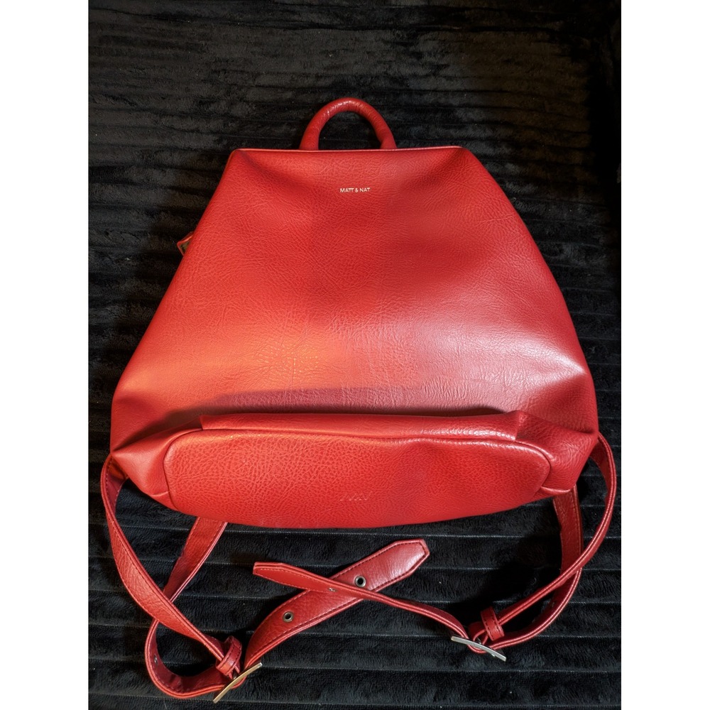 Matt & Nat Red Vegan Leather Backpack Sustainable Recycled Lining Bag